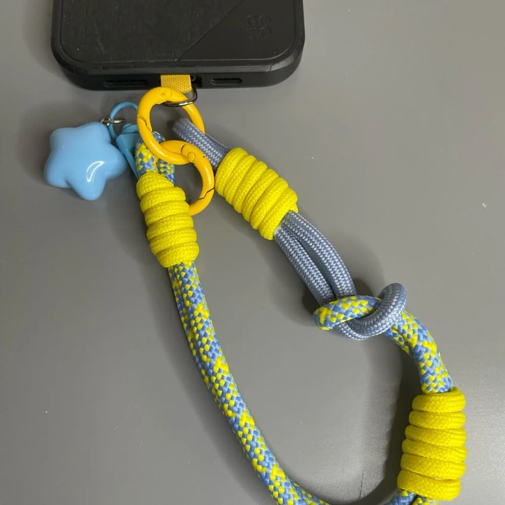 Yellow & Blue Braided Phone Wrist Lanyard with Star Charm
